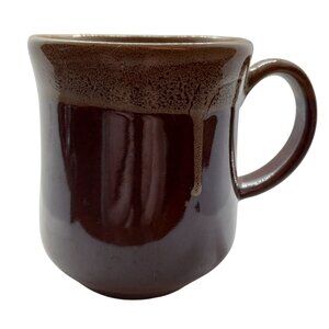 Brown Drip Glazed Stoneware Coffee Mug Speckled Rim Vintage